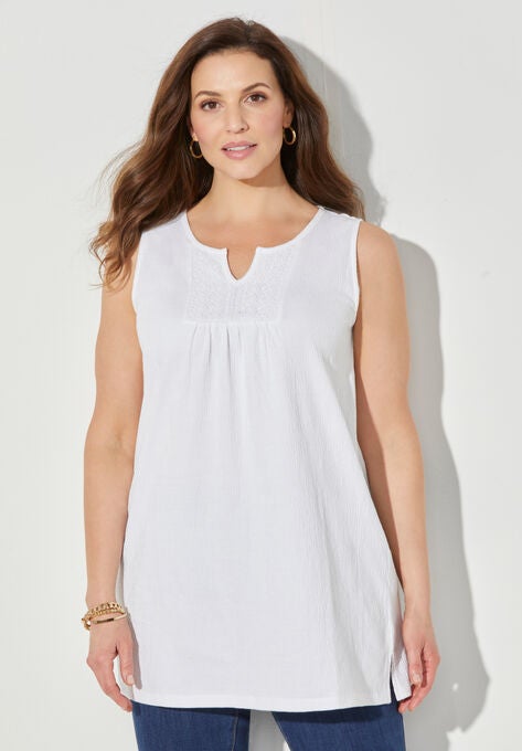 Sleeveless Gauze Tunic, WHITE, hi-res image number null