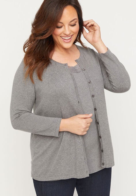 Buttonfront Cardigan, HEATHER GREY, hi-res image number null