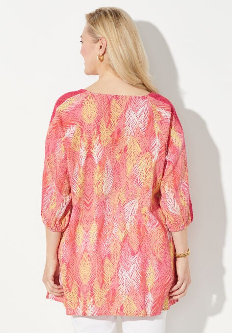 Crochet Trim Gauze Top, , on-hover image number null