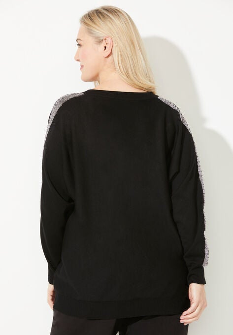Liz&Me® Racer Stripe V-Neck Sweater, , on-hover image number null