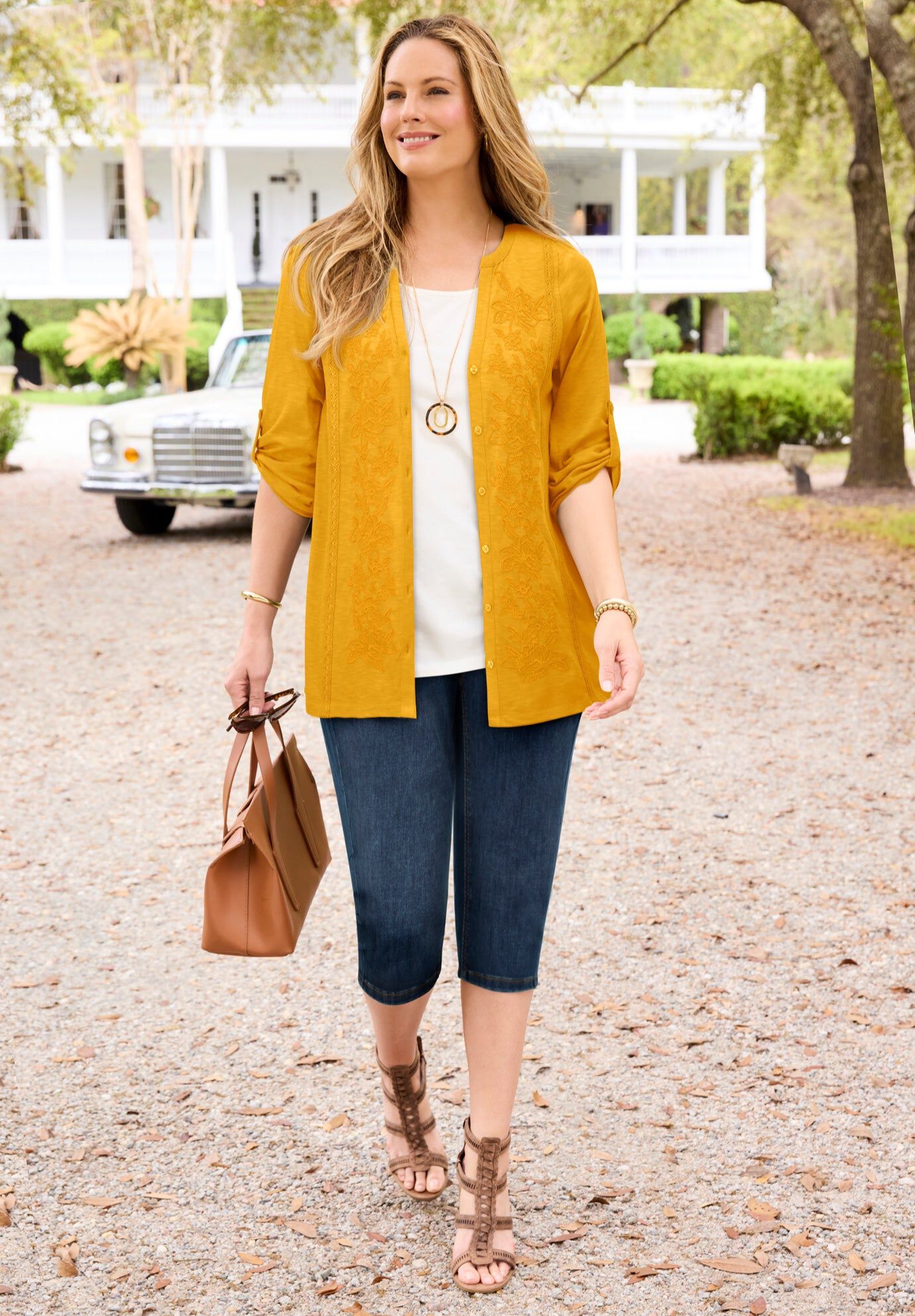 Embroidered Buttonfront Tunic, HONEY MUSTARD, hi-res image number 0
