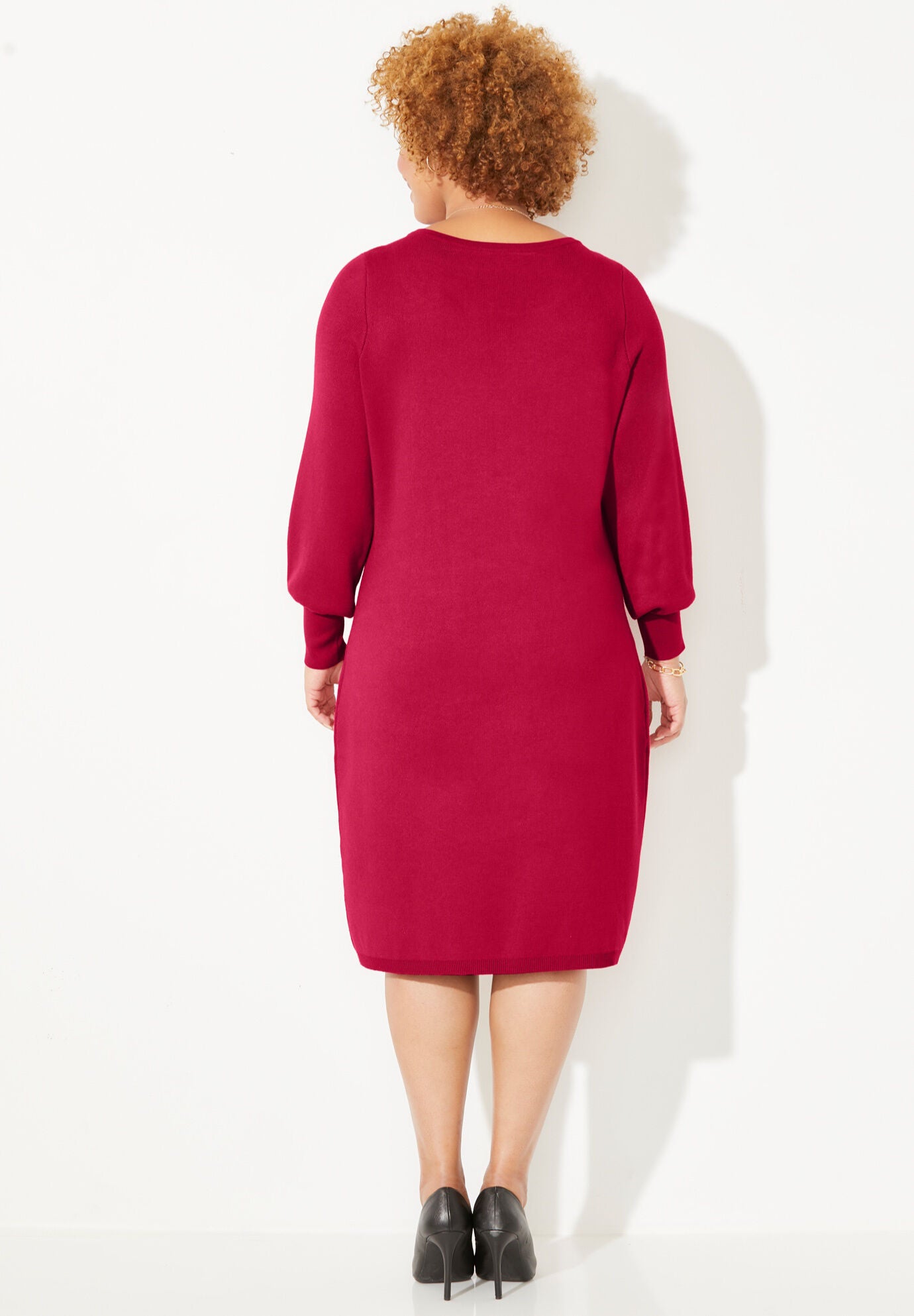 Liz&Me&reg; Boatneck Sweater Dress, CLASSIC RED, on-hover image number 1