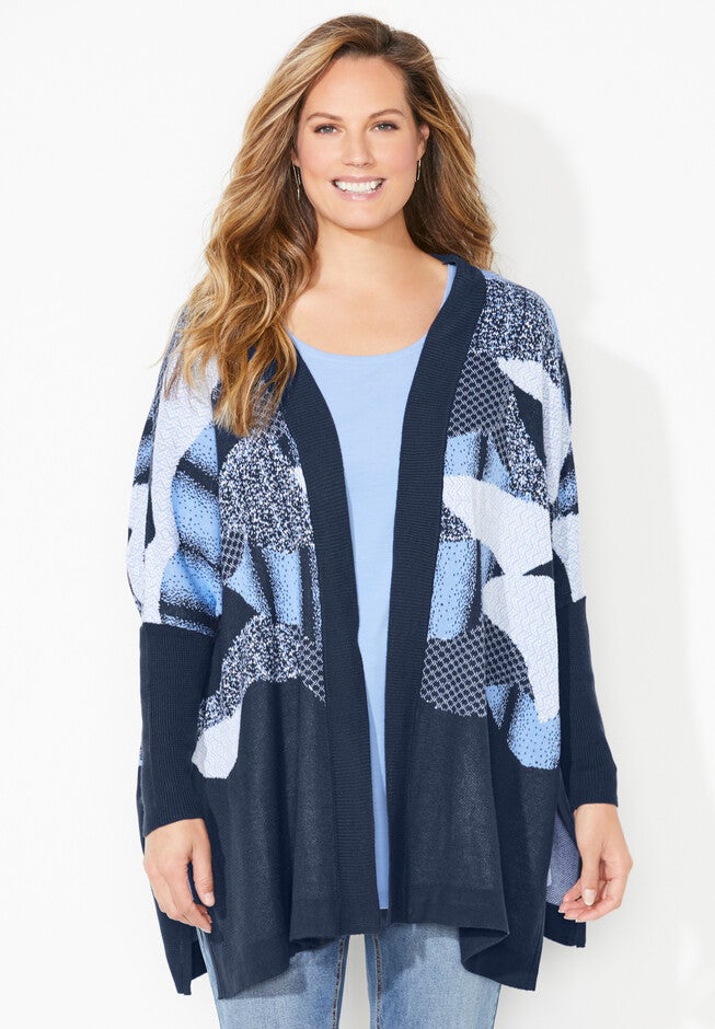 Allover Jacquard Cardigan, NAVY, hi-res image number null