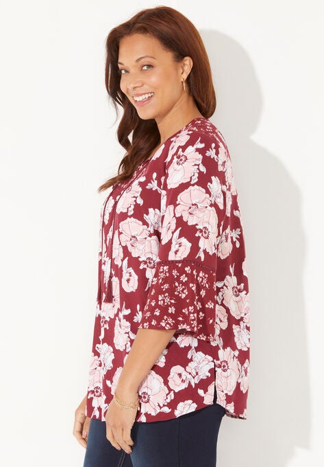 Twin-Print Georgette Peasant Blouse, , alternate image number null
