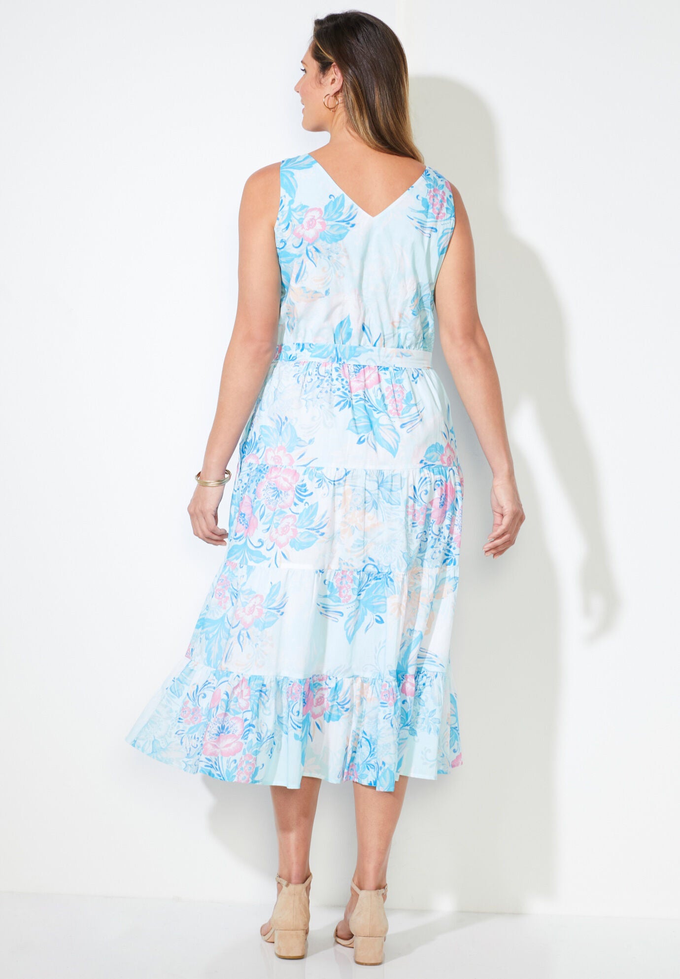 Liz&Me&reg; V-Neck Tier Midi Dress, AQUA PAINTERLY FLORAL, on-hover image number 1