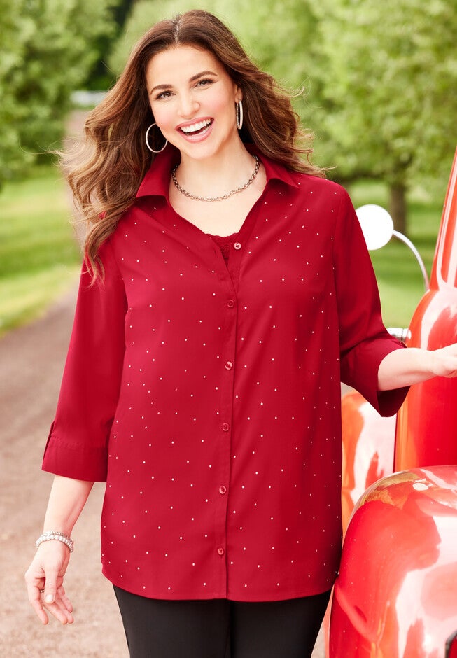 Timeless Rhinestone Blouse, CLASSIC RED, hi-res image number 0