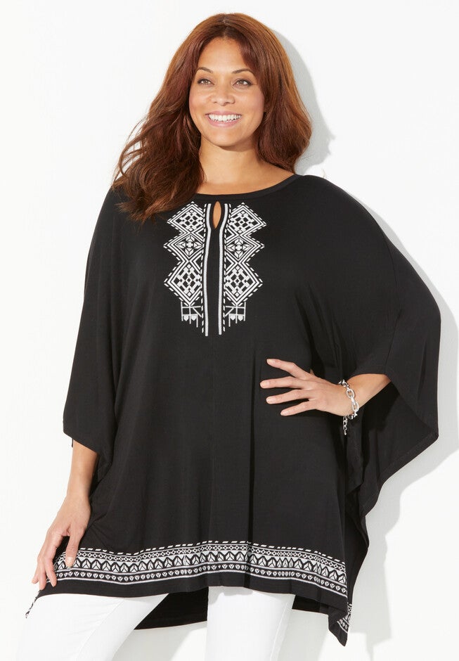 AnyWear Flowy Border Print Top, BLACK, hi-res image number null