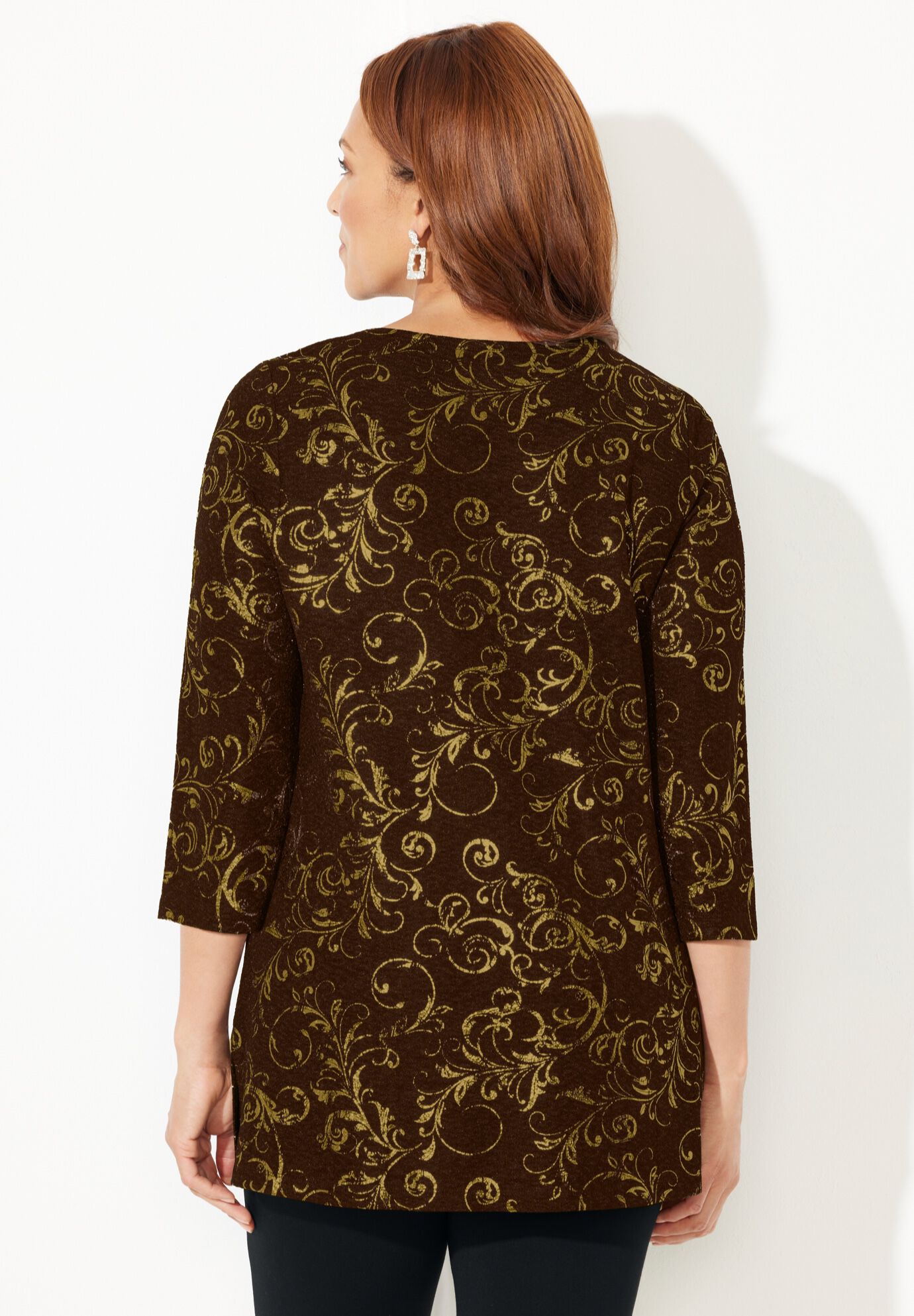 Black Label Keyhole Tunic, COFFEE BEAN SCROLL, on-hover image number 1