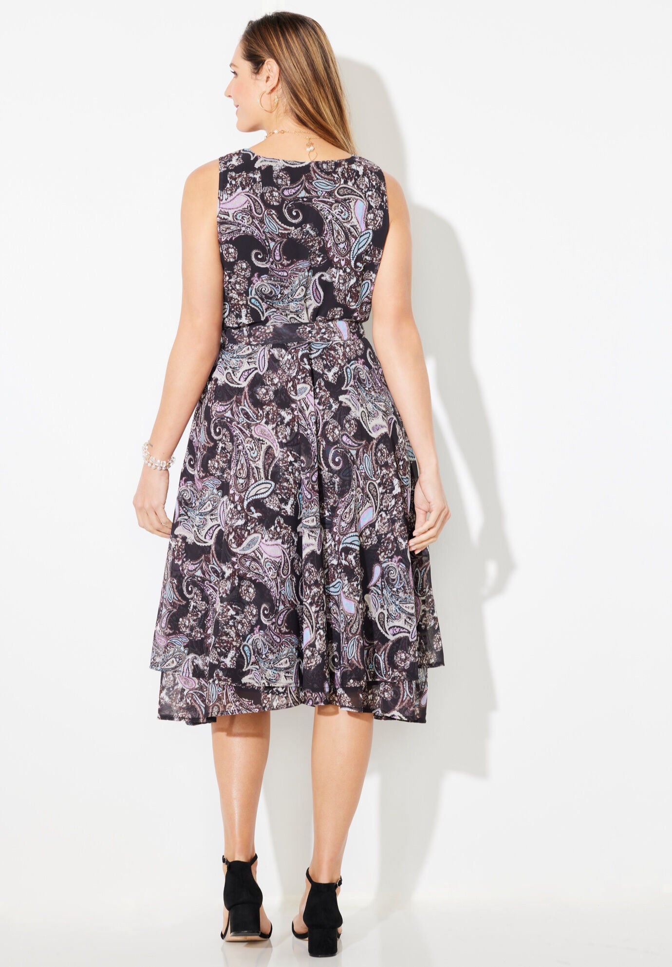Georgette Flyaway Midi Dress, BLACK DOT, on-hover image number 1