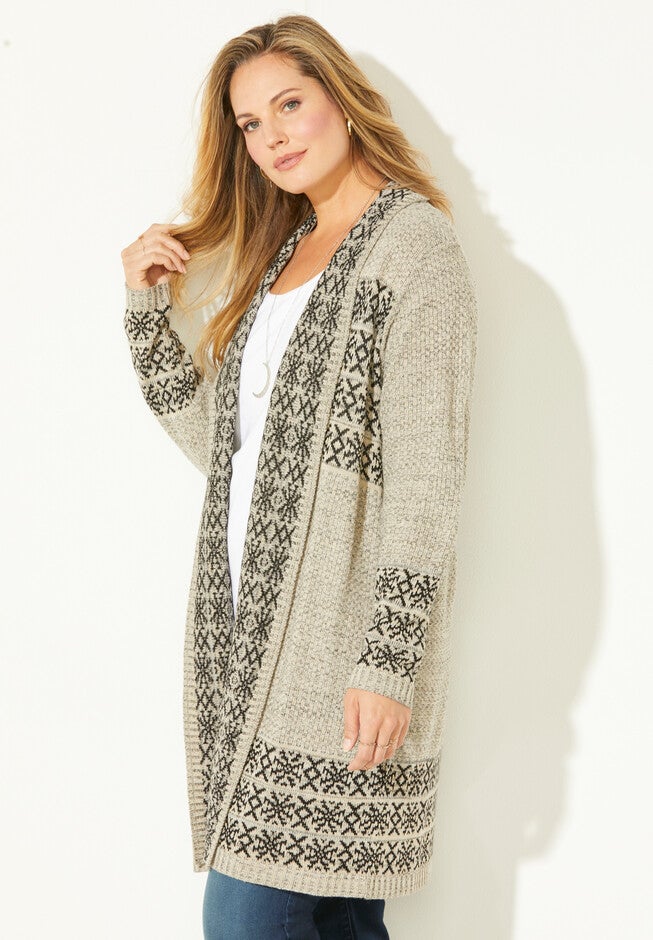 Fair Isle Shawl Collar Cardigan, , alternate image number null
