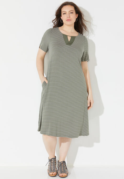 Daylight Stripe A-Line Dress (With Pockets), CLOVER GREEN, hi-res image number null