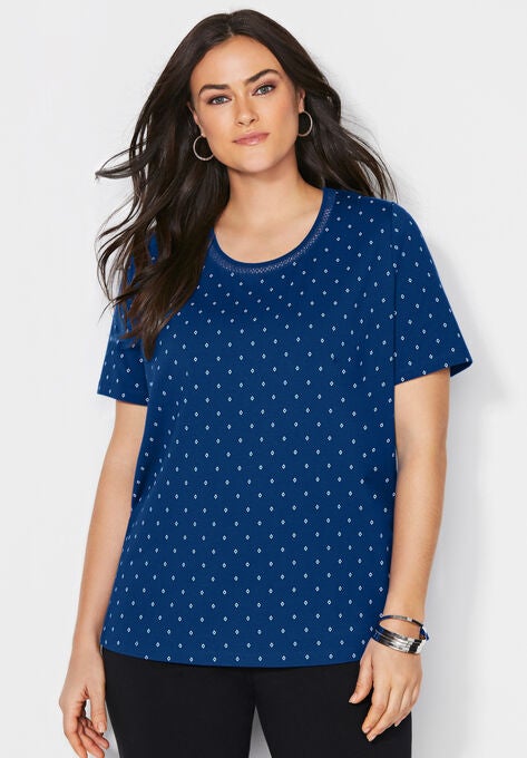 Suprema® Embroidered Scoopneck Tee, NAVY, hi-res image number null