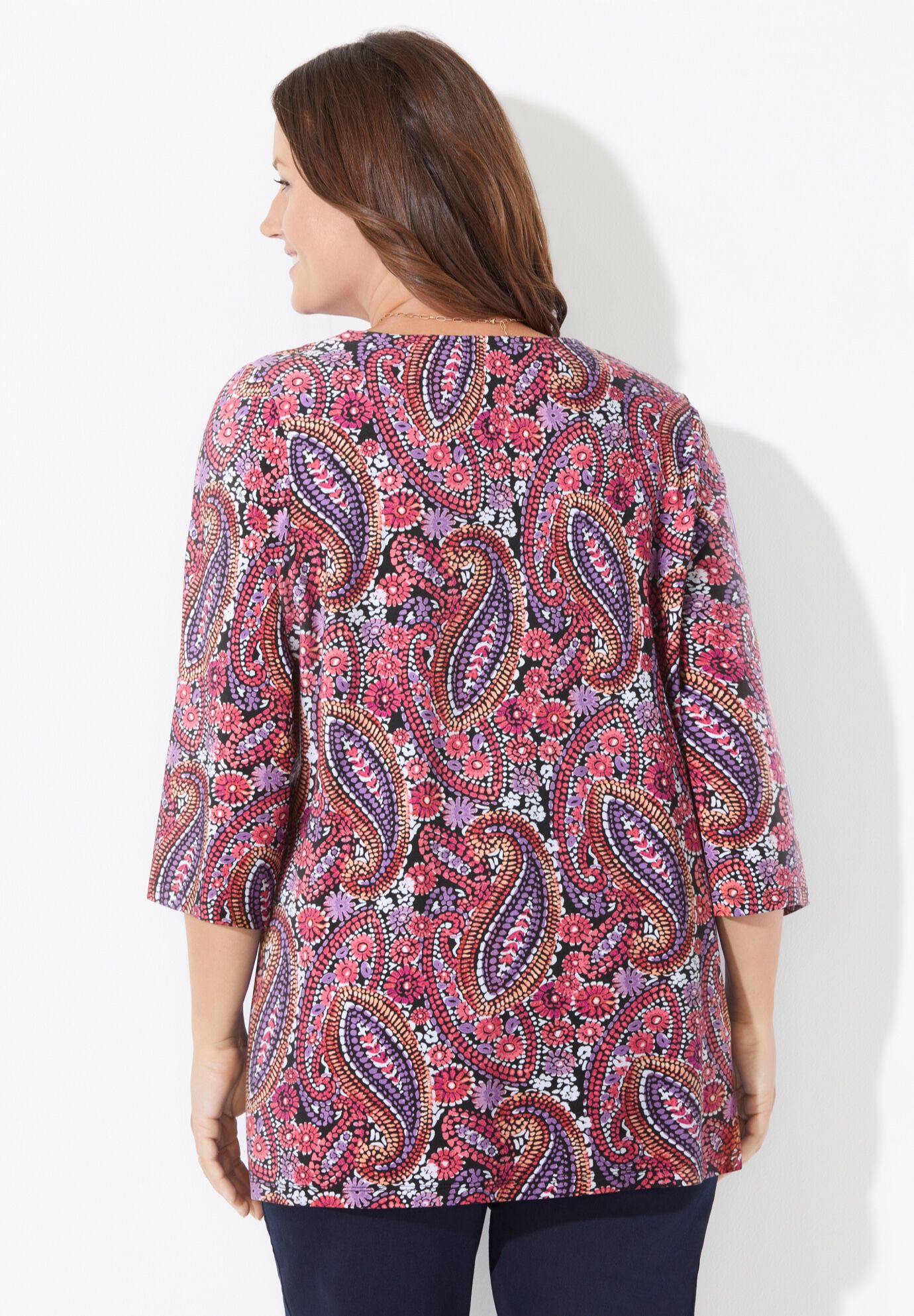 Ultra-Soft Square-Neck Tee, BLACK MULTI WATERCOLOR PAISLEY, on-hover image number 1