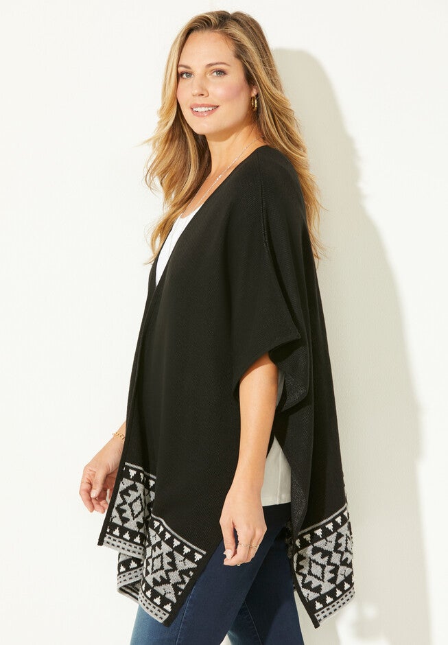 Border Print Ruana Wrap, , alternate image number 2