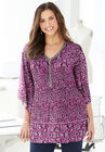 Bejeweled Pleated Blouse, PINK BURST BATIK BORDER, hi-res image number null