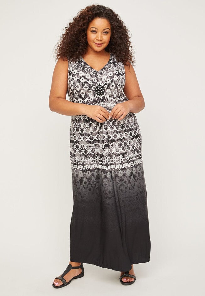 Whisper Medallion Twist Maxi Dress, BLACK TIE DYE, hi-res image number 0