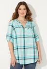 Half-Zip Plaid Blouse, BLUE PLAID, hi-res image number null