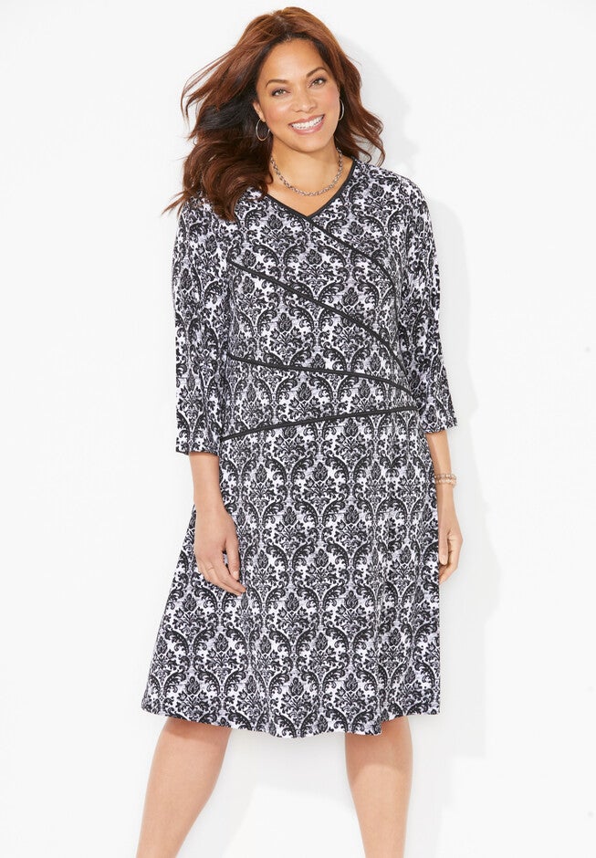 V-Neck Satin Contrast Dress, , alternate image number null