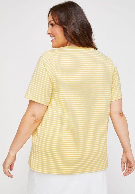 Striped Embroidered-Neck Suprema® Tee, , on-hover image number null