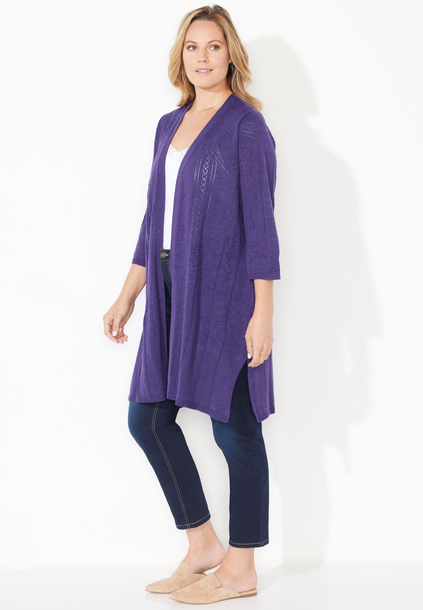 Pointelle Stitch Cardigan, , alternate image number 2