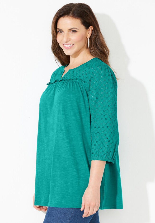 Eyelet Trim Top, , alternate image number 2