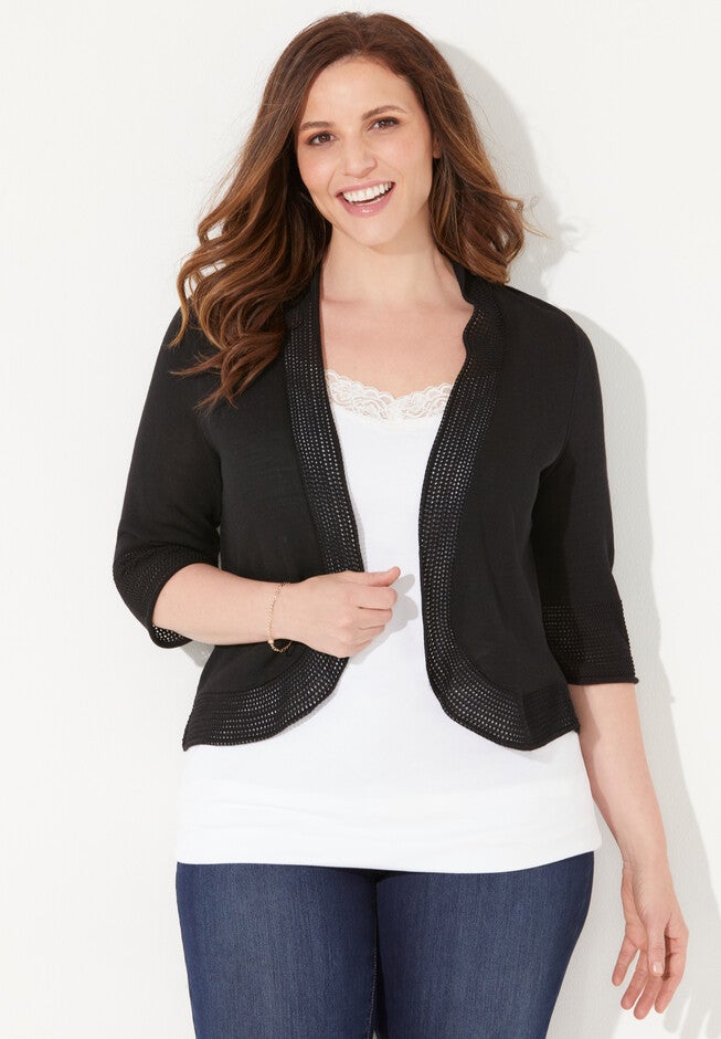 Pointelle Shrug Cardigan, BLACK, hi-res image number null