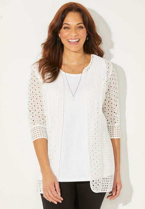 Village Square Eyelet Jacket, WHITE, hi-res image number null