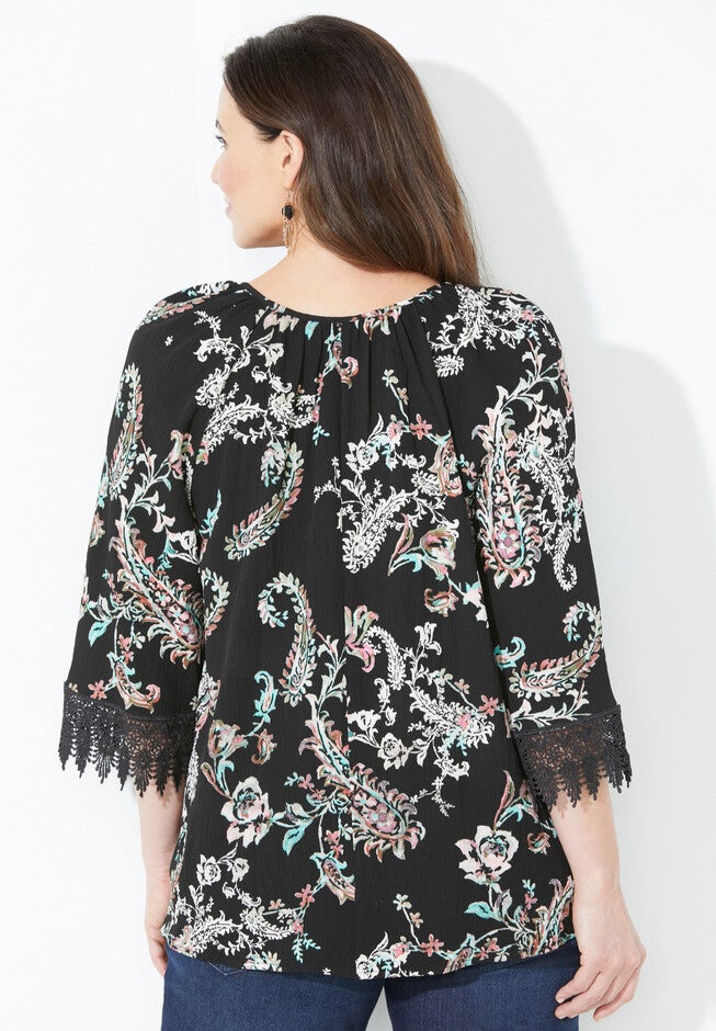 Crochet Trim Peasant Blouse, , alternate image number 2