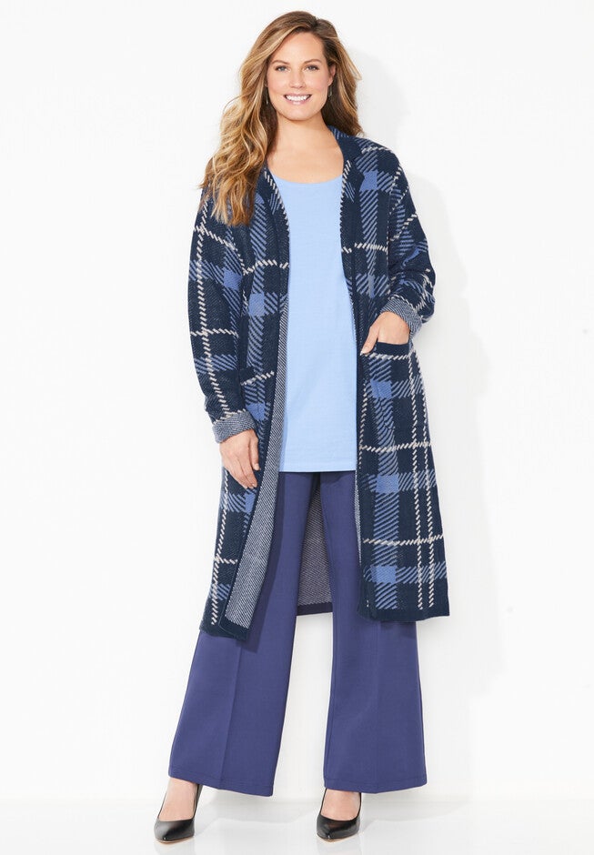 Liz&Me® Trench Cardigan, NAVY PLAID, hi-res image number 0
