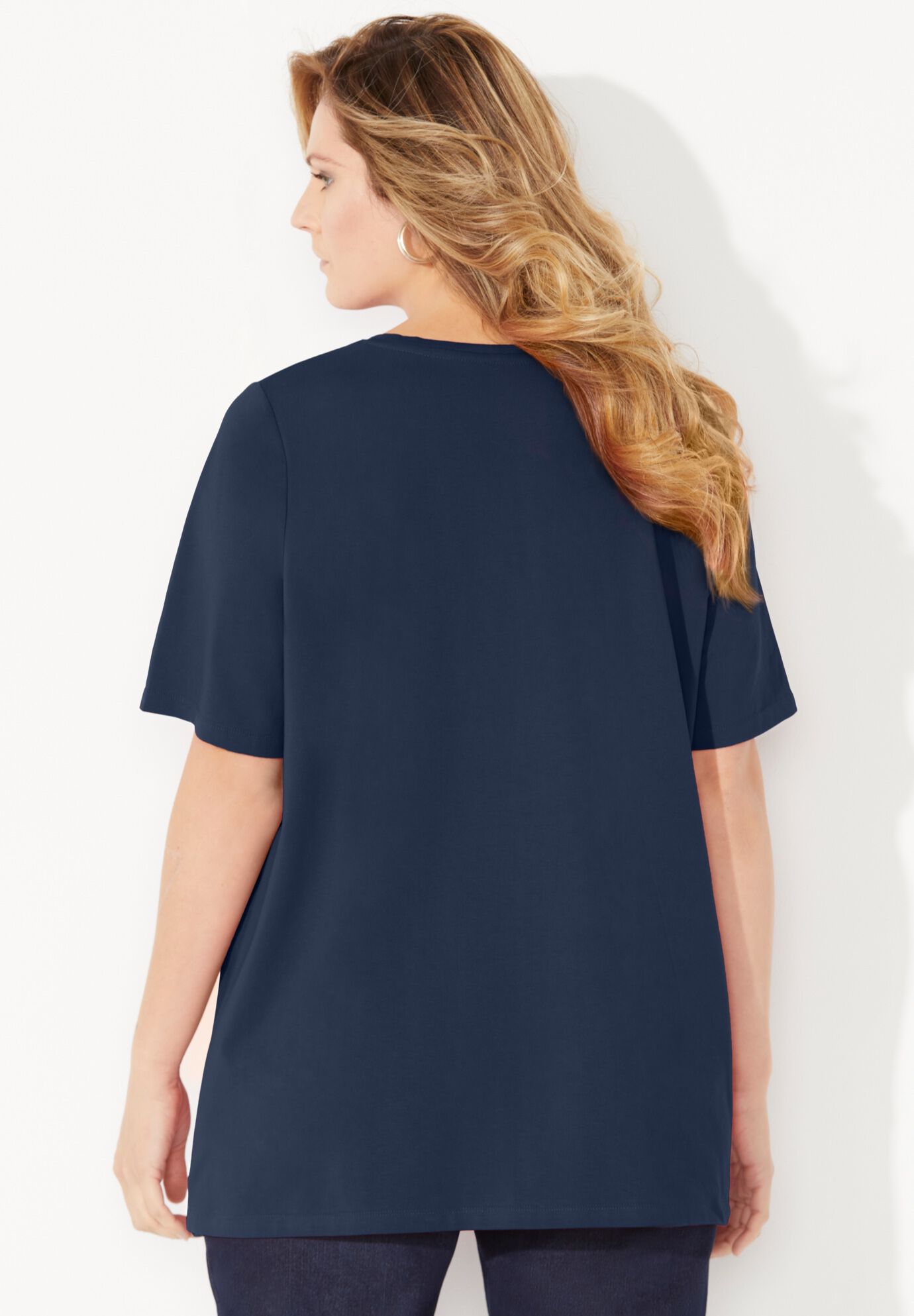Suprema&reg; Embroidered Notch-Neck Tee, NAVY, alternate image number 2