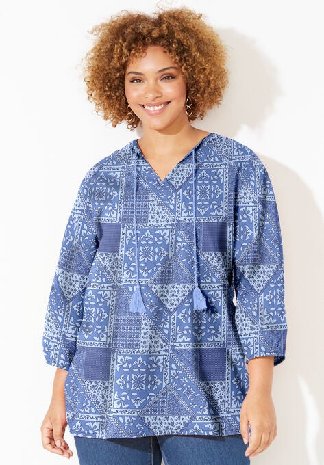 Liz&Me® Classic Peasant Top, FRENCH BLUE PATCHWORK, hi-res image number null