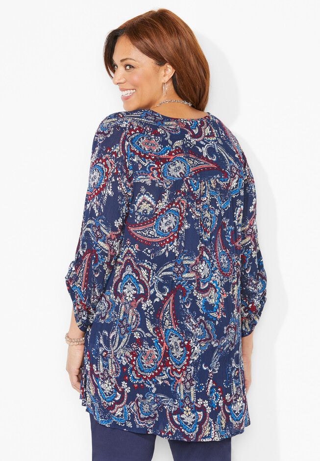 Notch Neck Pintuck Tunic, , on-hover image number 1