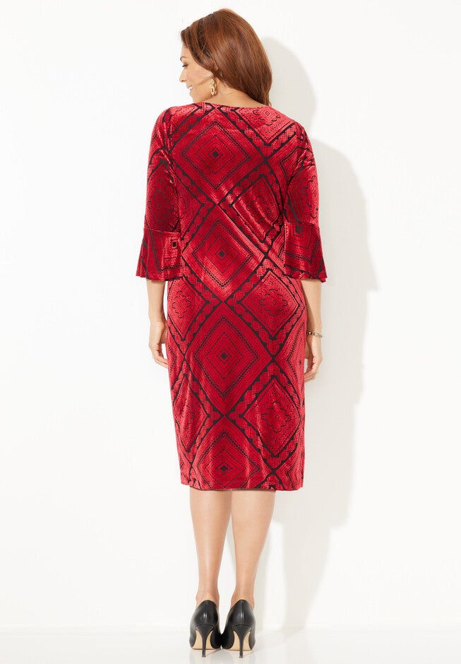 AnyWear Velvet Burnout Bell Sleeve Dress, , on-hover image number null
