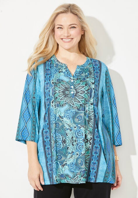Flourish Tee, TEAL MULTI STRIPE, hi-res image number null
