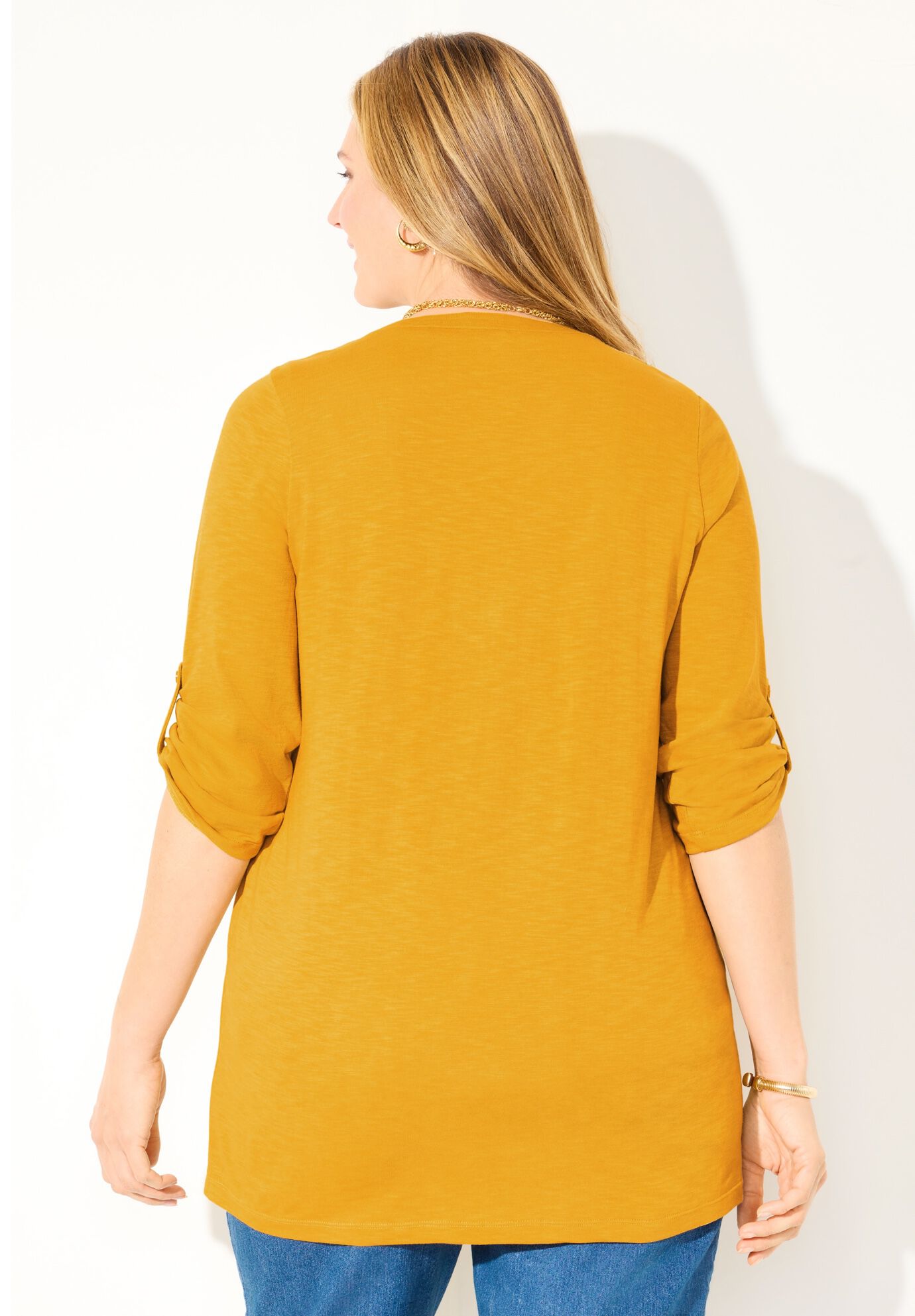 Embroidered Buttonfront Tunic, HONEY MUSTARD, on-hover image number 1
