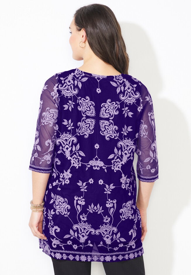 Embroidered Mesh Tunic, , on-hover image number null