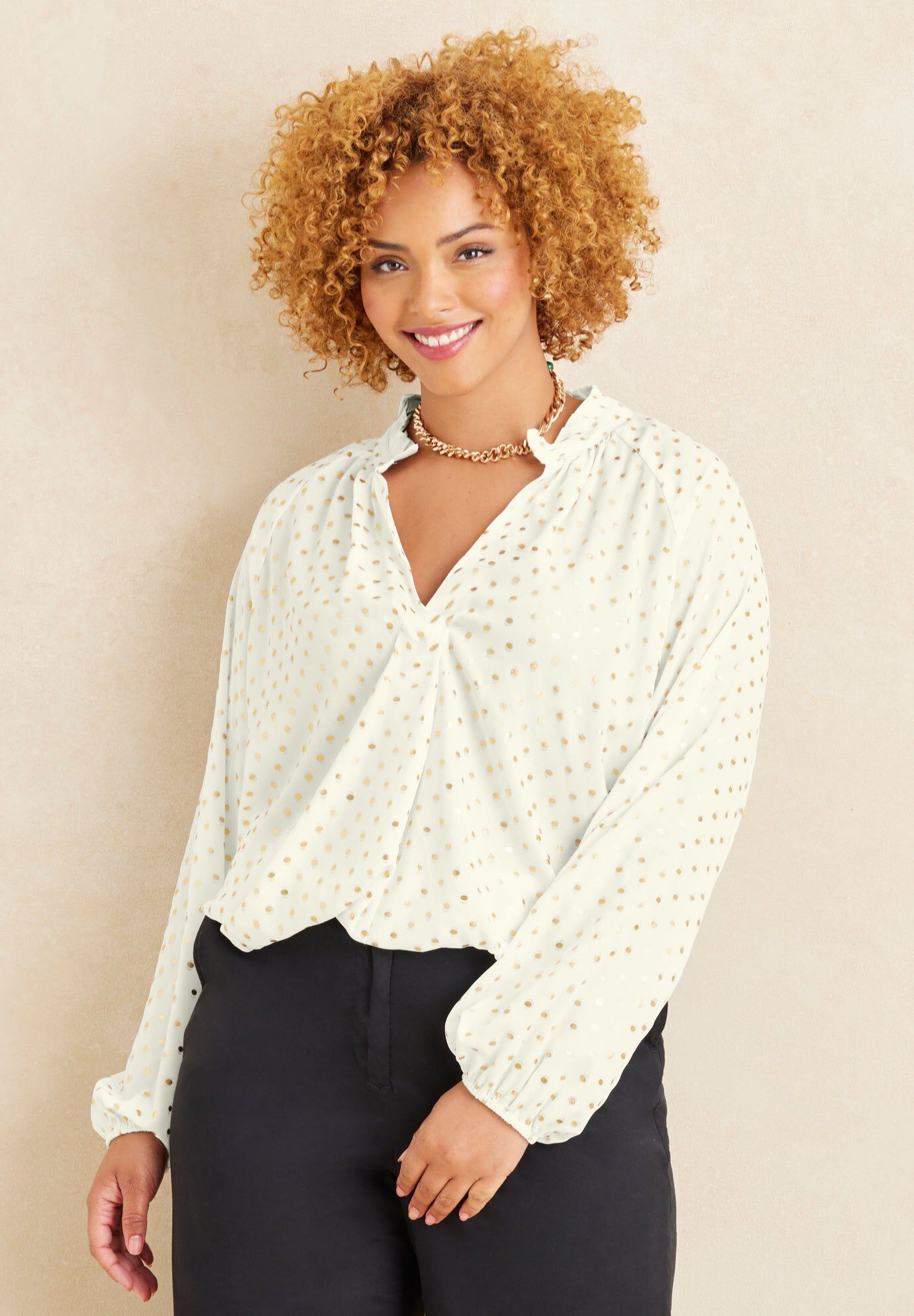 Liz&Me&reg; Clip Dot Blouse, IVORY, hi-res image number 0