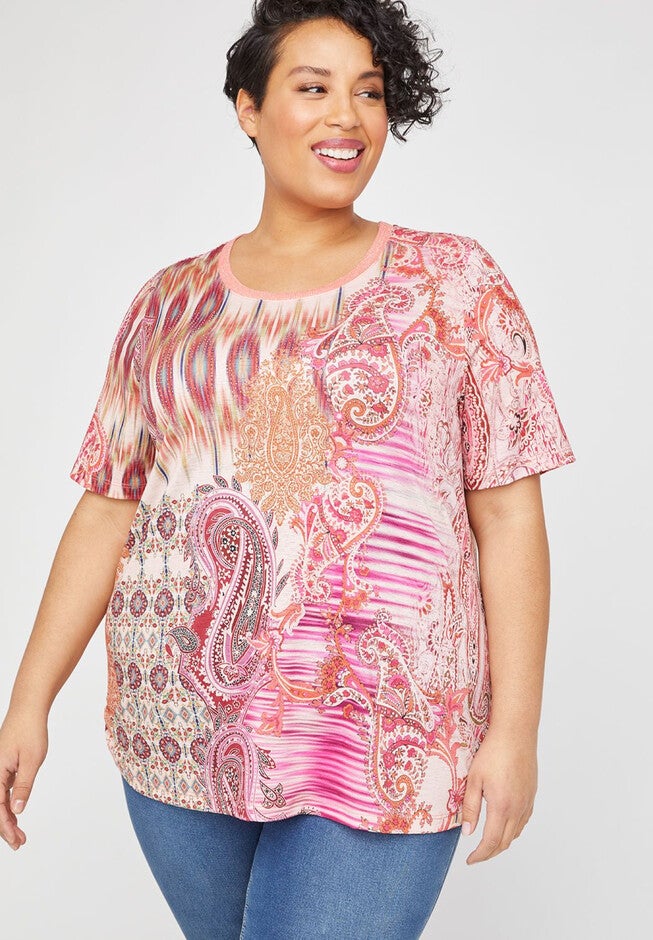 Paisley Tie-Dye Tee, PINK PAISLEY, hi-res image number 0