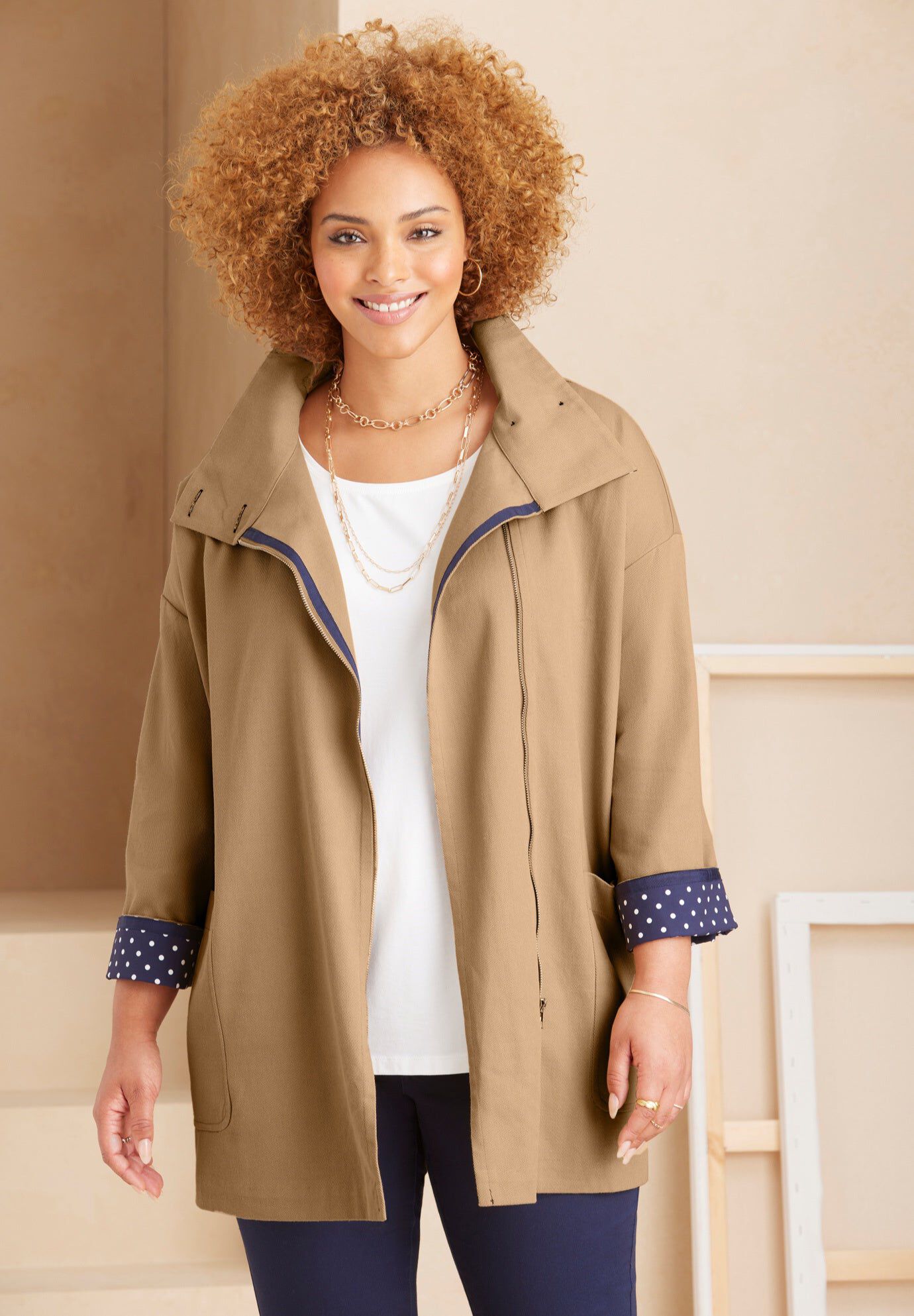 Liz&Me&reg; Funnelneck Raincoat, SOFT CAMEL, hi-res image number 0