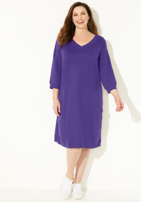 French Terry A-Line Dress, DARK VIOLET, hi-res image number null
