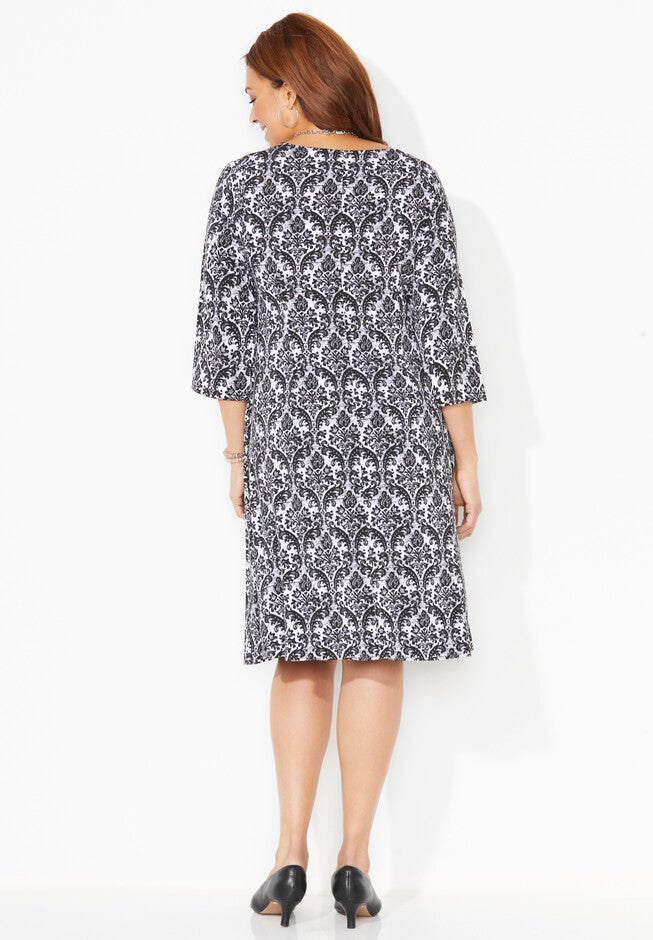 V-Neck Satin Contrast Dress, , on-hover image number null