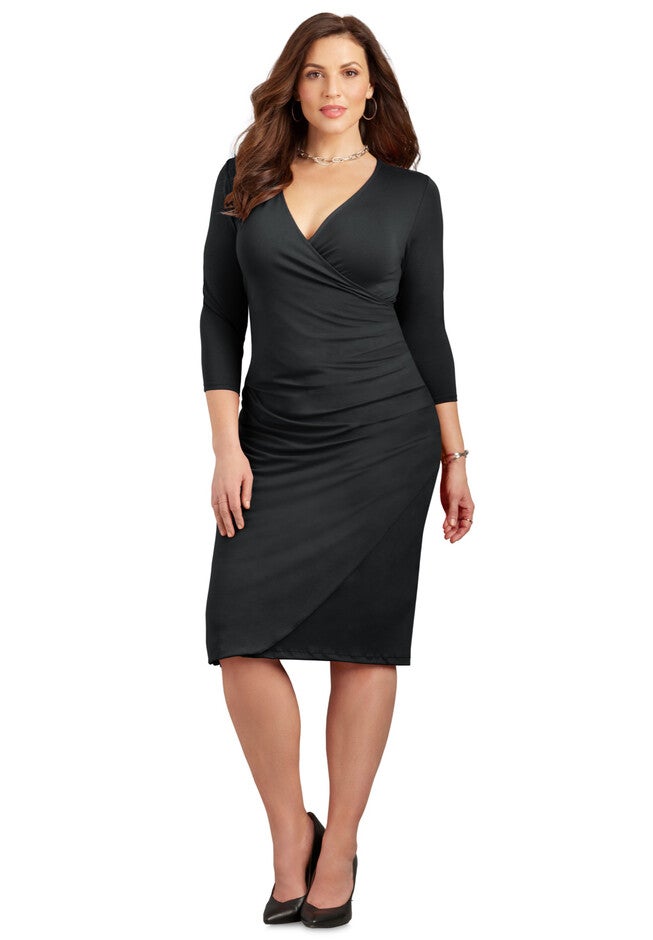 Curvy Collection Wrap Dress, BLACK, hi-res image number 0