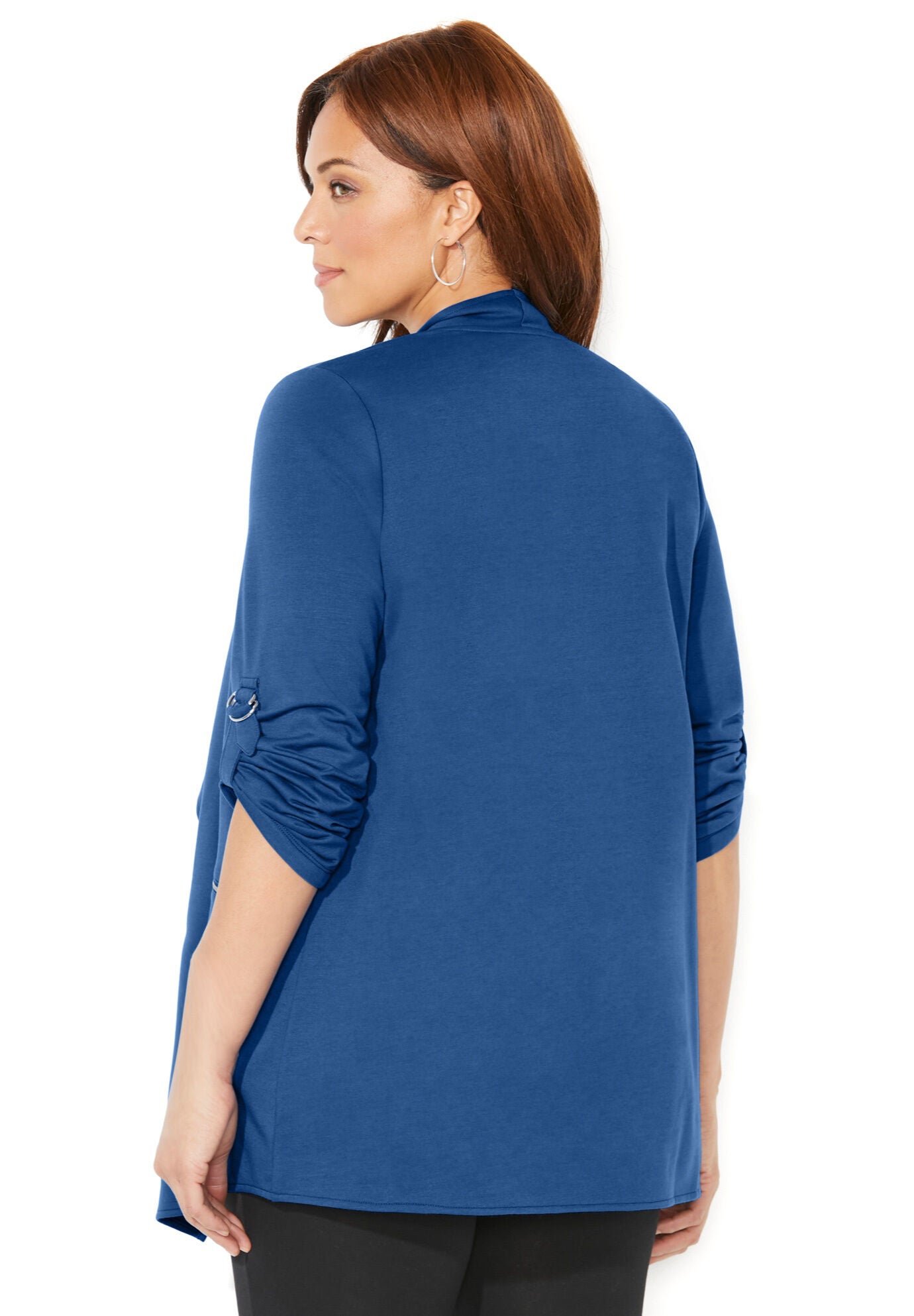 Cloud Knit French Terry Drape Front Cardigan, ROYAL NAVY, on-hover image number 1