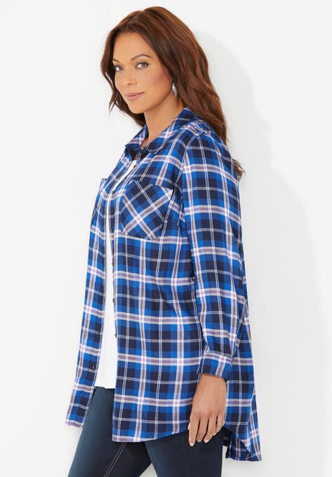 Sparkle Plaid Button Back Shirt, , alternate image number null