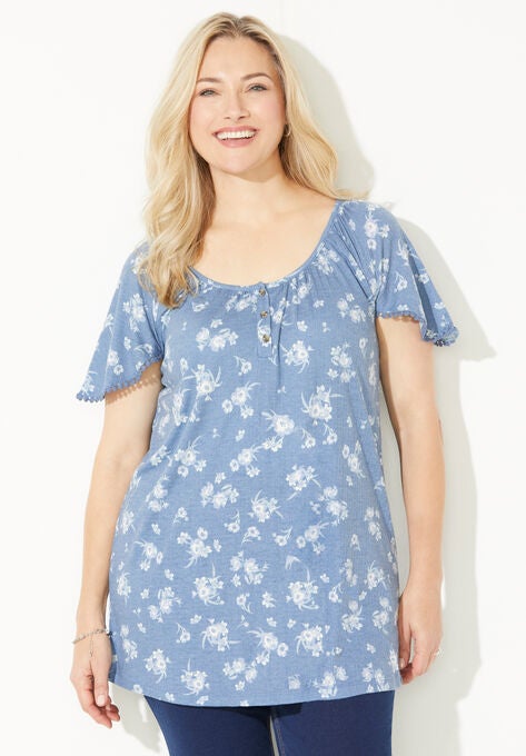 Lake House Peasant Top, BLUE FLORAL, hi-res image number null