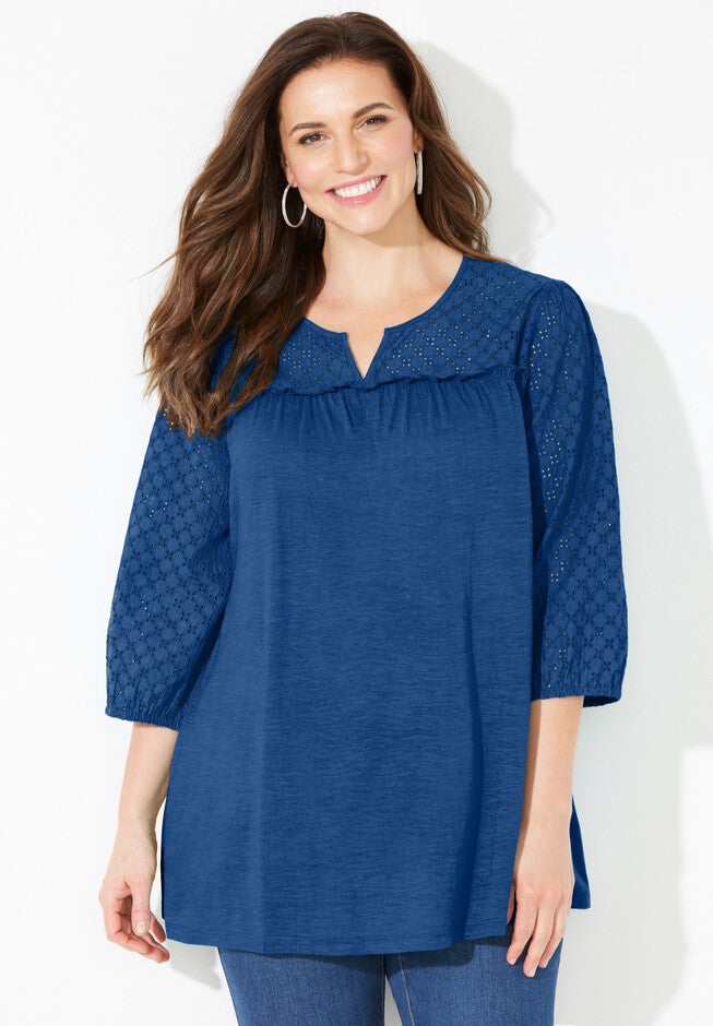 Eyelet Trim Top, ROYAL NAVY, hi-res image number 0