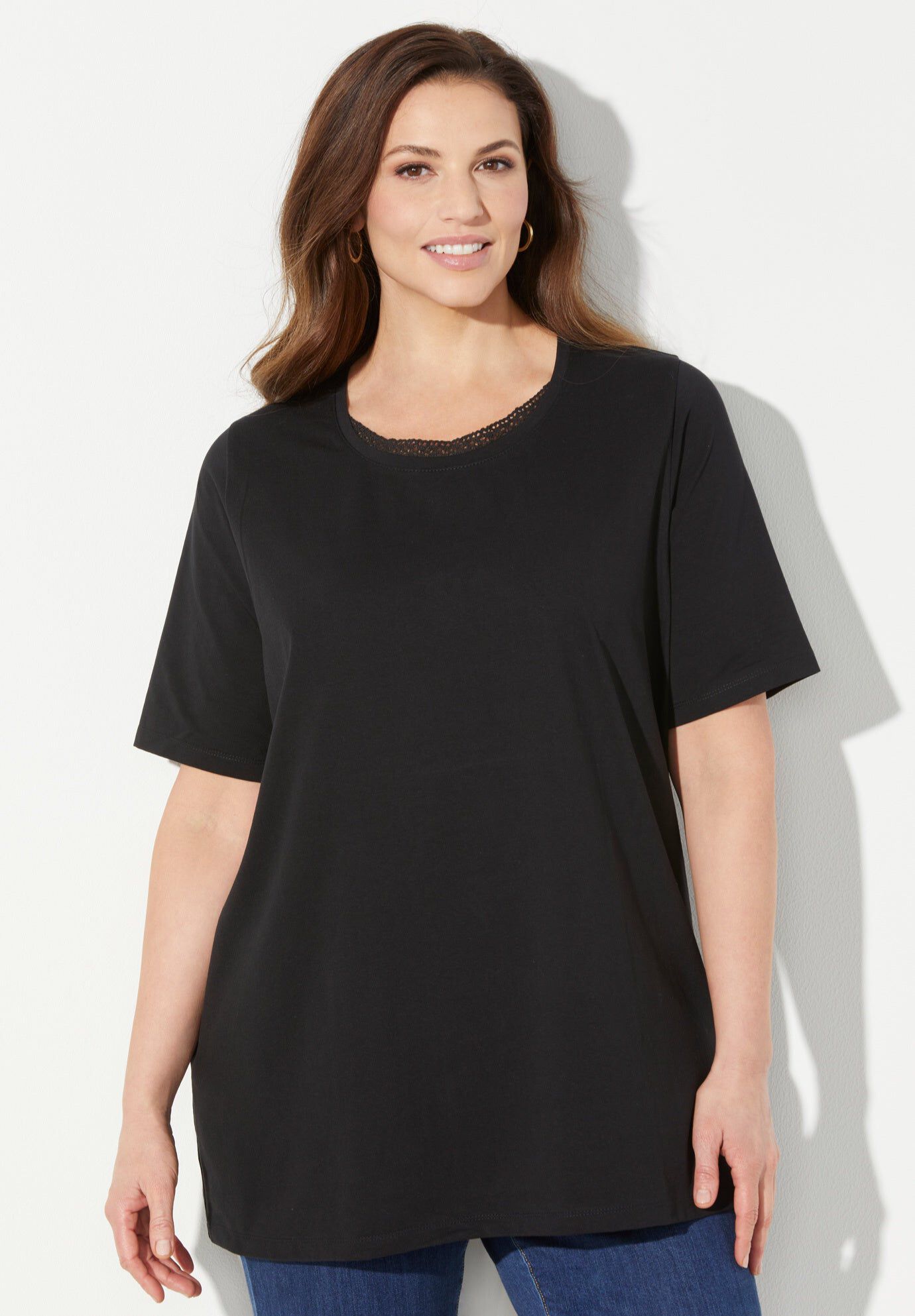 Suprema&reg; Crochet Trim Scoopneck, BLACK, hi-res image number 0
