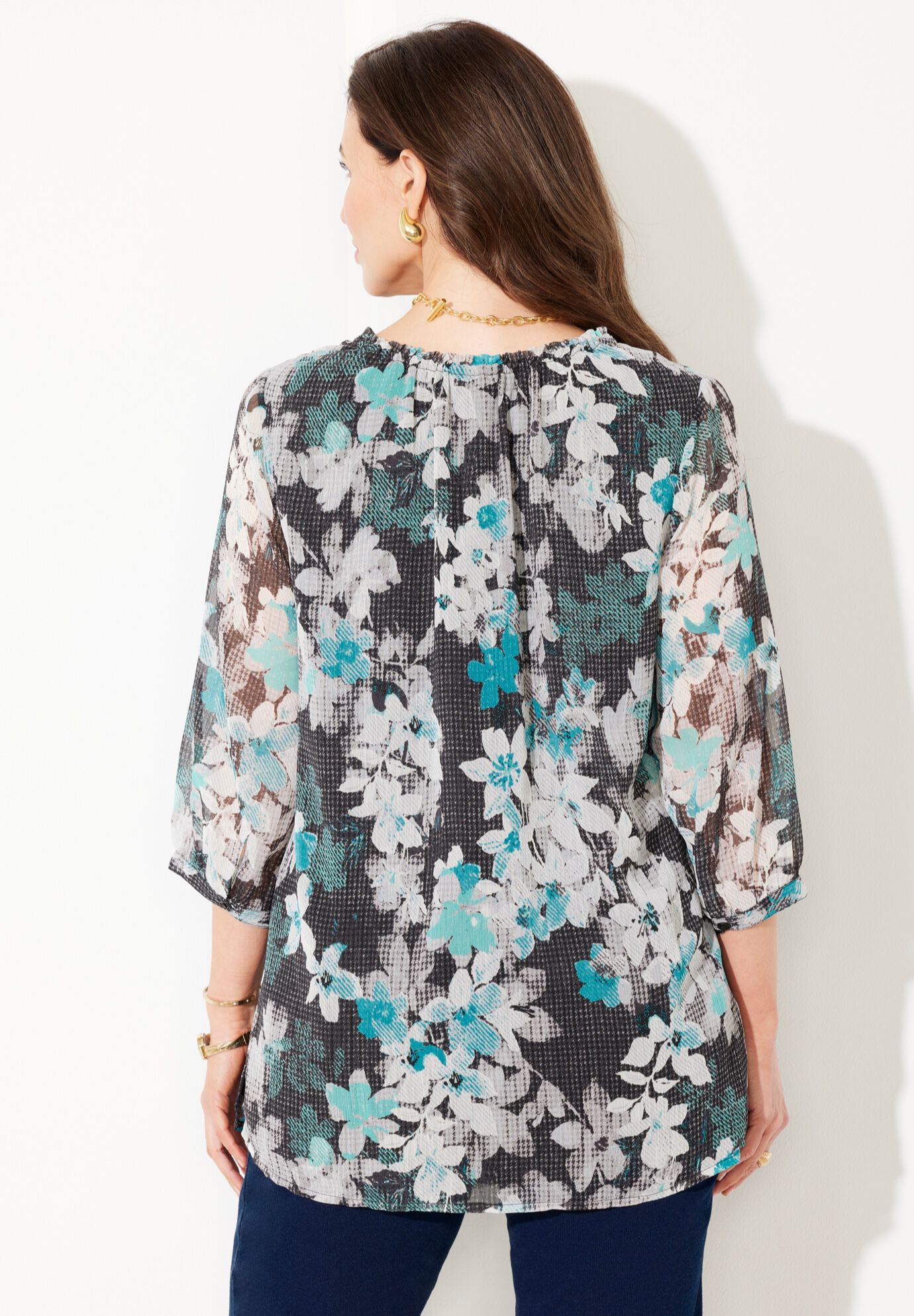 Ruffle Neck Peasant Blouse, WATERFALL FLORAL, on-hover image number 1