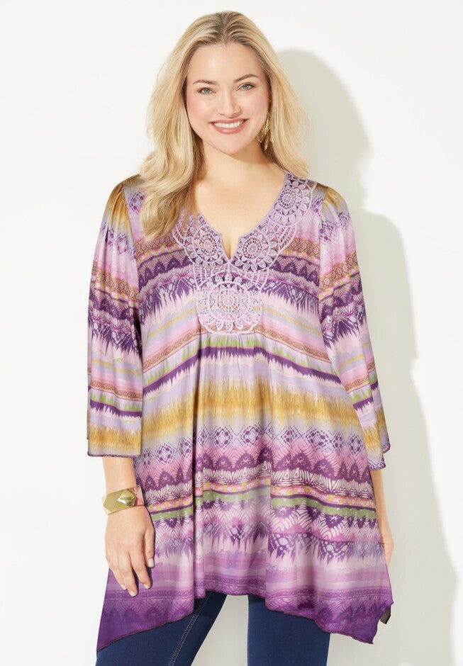 Good Vibes Crochet Tunic, PURPLE FESTIVE IKAT, hi-res image number null