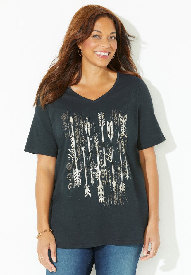Slub-Knit Graphic Tee, BLACK ARROW PLACEMENT, hi-res image number null